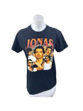 Joe Jonas Brothers Women's Black Graphic Short Sleeve Band T Shirt Tee Top Sz S